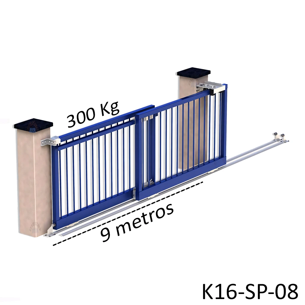 Kit Telescopico, apertura 9mts. aplica donde es un claro de 9 metros y se reparte en 2 hojas. Peso máximo 300kg en la segunda hoja.