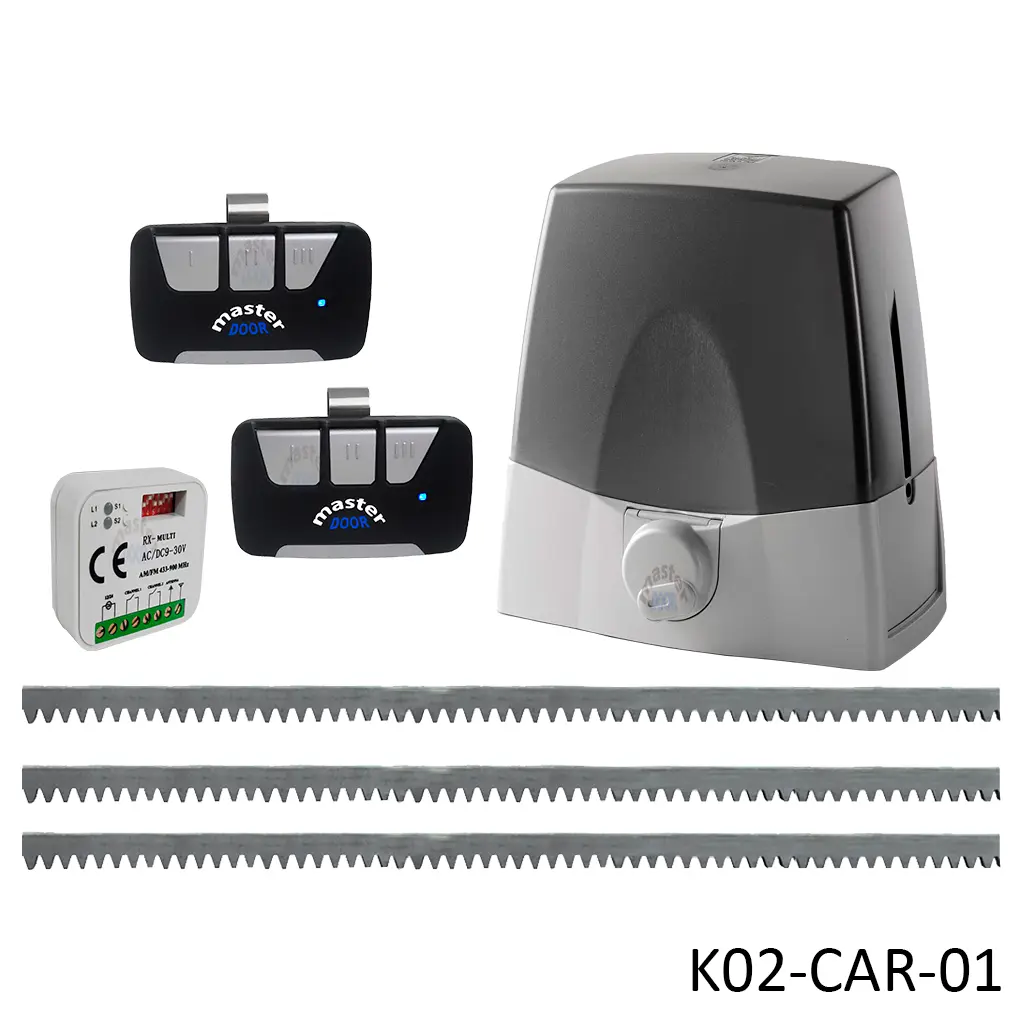 [K02-CAR-01] Kit cremallera CARDIN SLX824, 24VCD, 120Volt, arrastre 800Kg Incluye Bateria de Respaldo, 6m. cremallera, Receptor y 2 Control