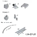 Kit herraje Articulado curvo hacia la pared, Inferior, Mod. RADIUS. Para un Claro de 3.0m max. en 3 hojas de 75cm a 1.5m, peso 100Kg por hoja.