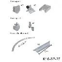 Kit herraje Articulado curvo hacia la pared, Inferior, Mod. RADIUS. Para un Claro de 6.0m max. en 6 hojas de 75cm a 1.5m, peso 100Kg por hoja.