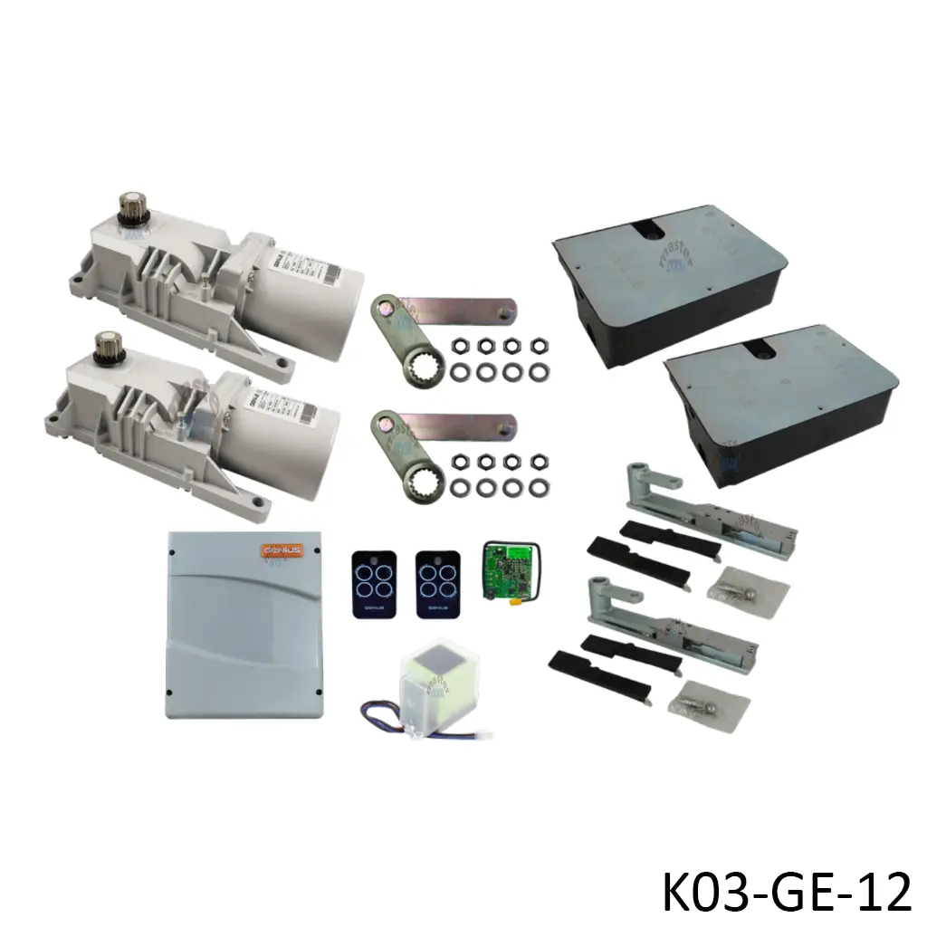 [K03-GE-12] Kit pistones Ocultos ROLLER-24VCD, para 2-hoja, con receptor RQFZ433 y 2 control Echo, Incluye Bateria de Respaldo