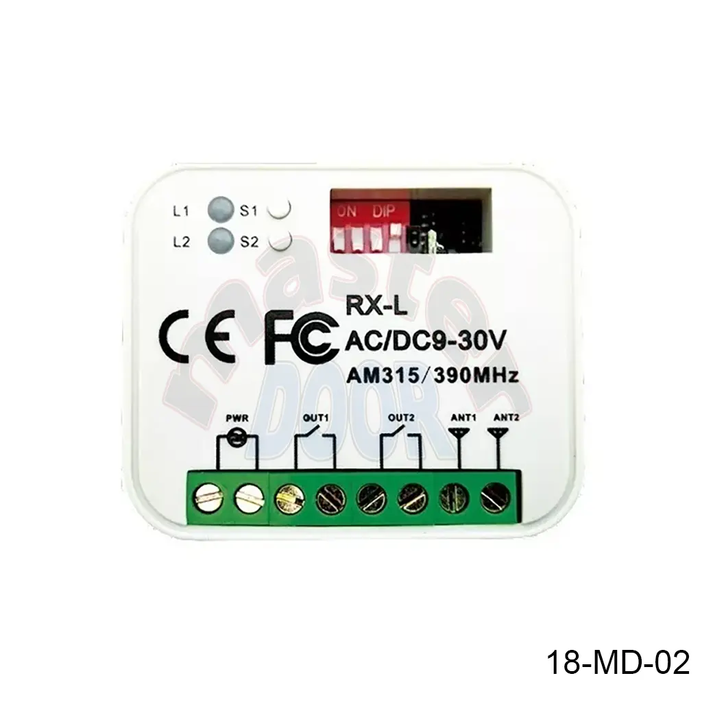 Receptor MD-RXL de dos canales, acepta frecuencia 315 y 390, capacidad 500 ctls..Tra