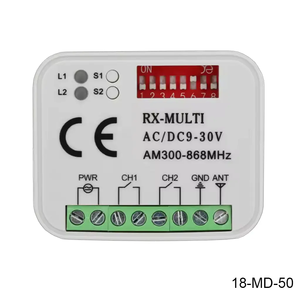 [18-MD-50] Receptor MD-RXMulti Universal de dos canales, acepta frecuencias 300-868Mhz, capacidad 250 ctls..Joh