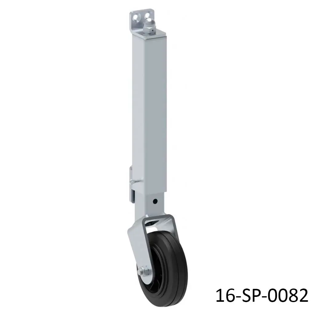 Rueda con base ajustable Telescopica, altura 529mm, un ajuste de 47mm / 19mm, Rueda Ø-131mm, para un peso 250kg. Se coloca en la punta de la hoja abatible.