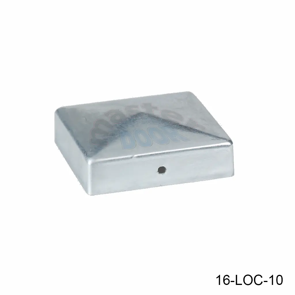 Tapa de acero galvanizado en caliente con agujero para atornillar, 8x8cm, altura 2.5cm, para PTR