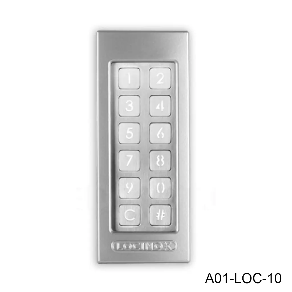 Teclado / Control de acceso SLIMSTONE Locinox, 100 codigos, 10-26Vcd, contactos secos, antivaldalico, iluminación led, Resistente al Agua (IP68) y al Frio. Loc