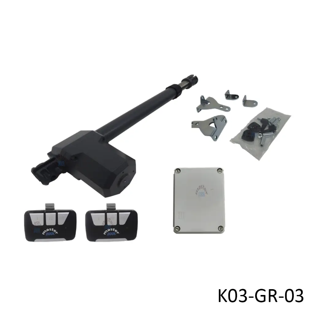 [K03-GR-03]Kit Pistones GR-300, 120V/24VCD, para 1 Hoja, con Receptor, 2 control MD y Bateria de Respaldo.