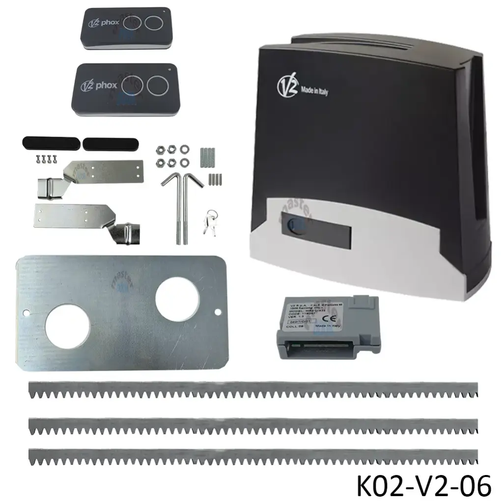 [K02-V2-06] Kit Cremallera TORQ-500, 120volt-24VCD, capacidad arrastre 500kg. Incluye: 6m de cremallera, Receptor y 2-Controles.