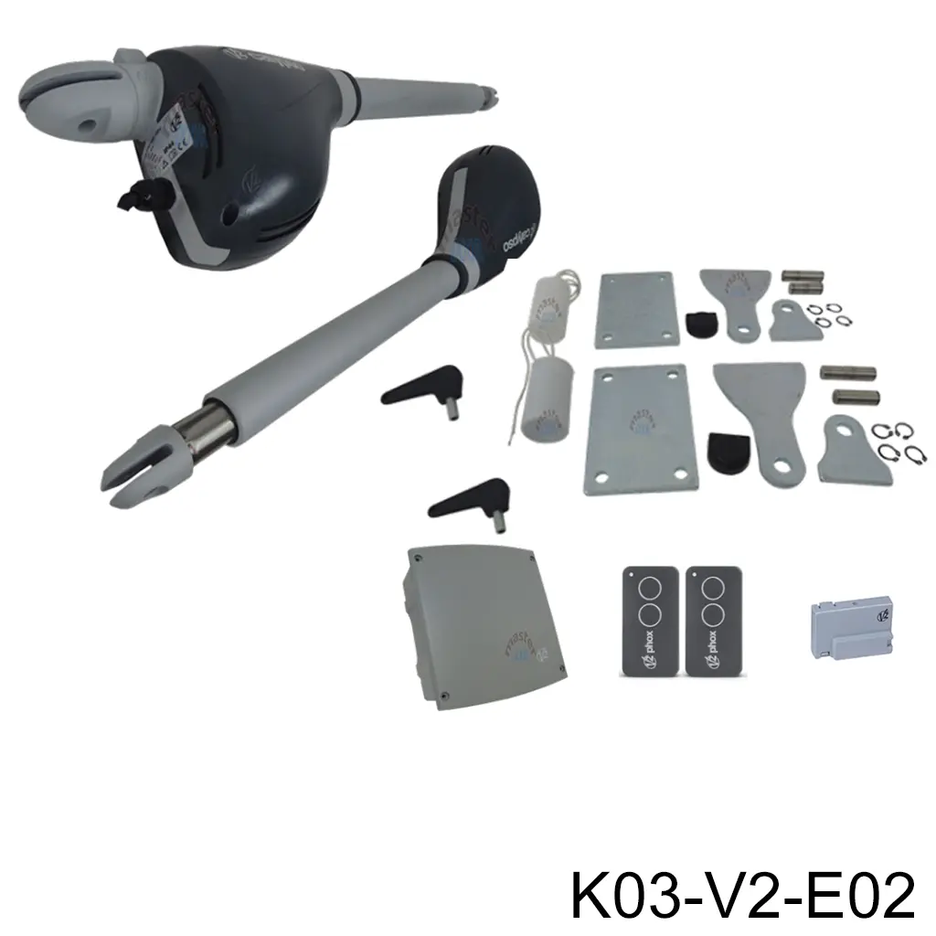 [K03-V2-E02] Kit Pistones Calypso 400, 120v, para 2-hojas, 300kg, 2.5m ancho. Incluye: Receptor y controles, caja. V2