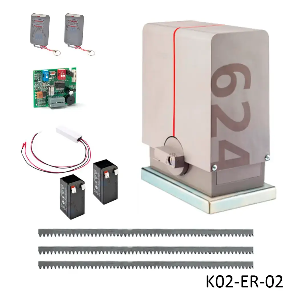 [K02-ER-02] Kit cremallera LINCE 600KG, 120volt / 24VCD. Incluye 6m de cremallera y Batería de Respaldo