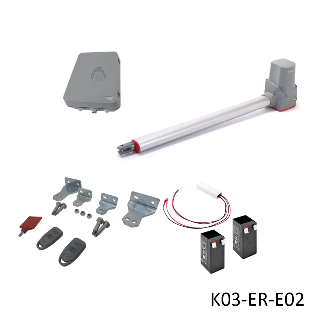 [K03-ER-E02] Kit Pistones 24VCD Temis, 1-hoja RH, 120V / 24VCD, caja...Incluye Bateria de Respaldo