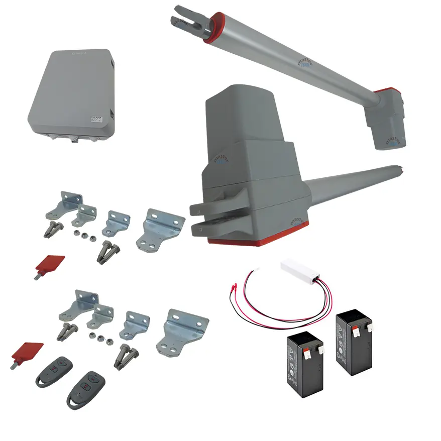 Kit Pistones 24VCD Temis, 2-hojas, 120V / 24VCD, caja...Incluye Bateria de Respaldo
