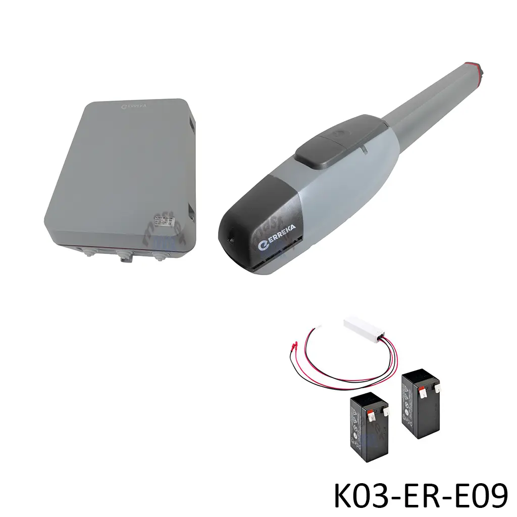 [K03-ER-E09] Kit Pistones 24VCD Kairos Rapidos RC, 1-hoja LH/RH, 120V / 24VCD, caja...Incluye Bateria de Respaldo