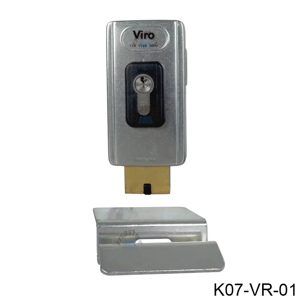 [K07-VR-01] Kit Chapa Electrica Vertical Viro V06, 12vcd, para Puerta que abate hacia dentro, con cilindro