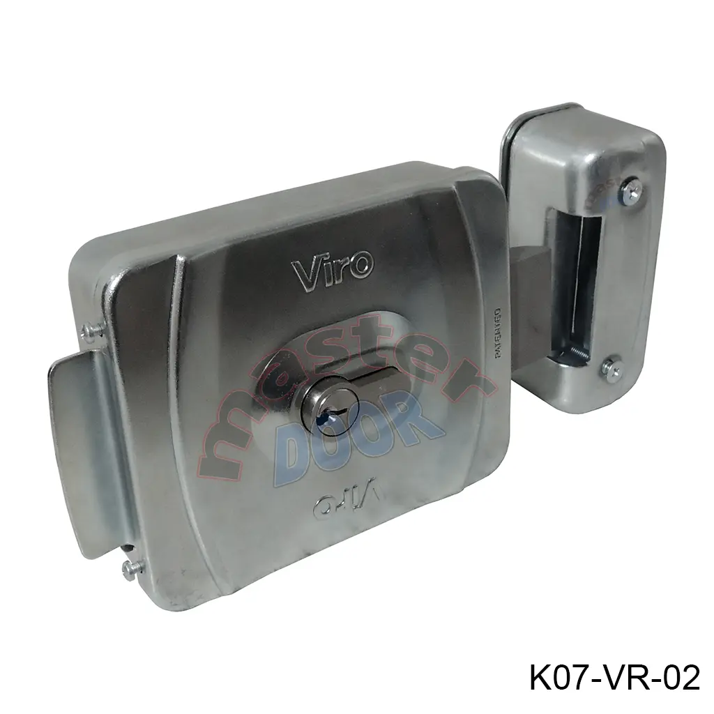 [K07-VR-02] Kit Chapa Electrica Horizontal Viro V9087, 12vcd, para Puerta que abate hacia dentro, con cilindro