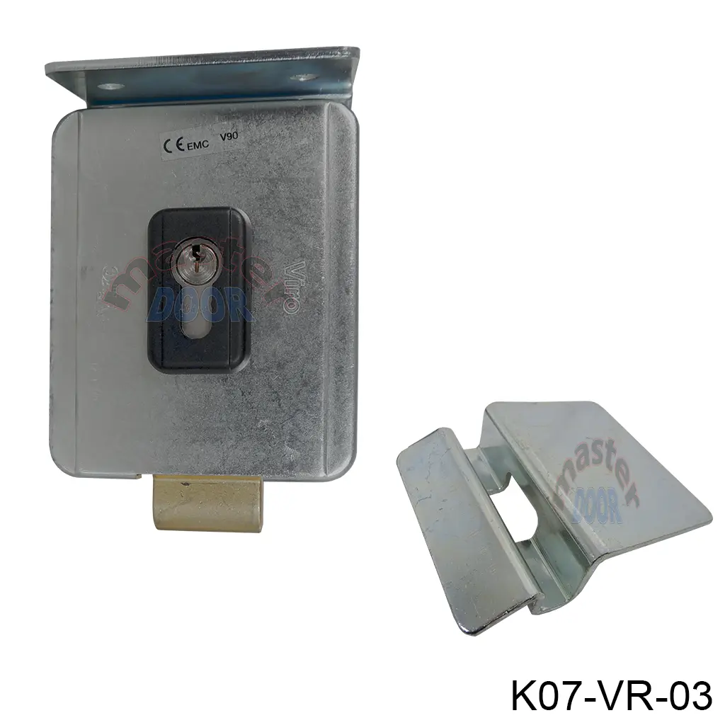 Kit Chapa Electrica Vertical Viro V90, 12vcd, para Puerta que abate hacia Fuera con cilindro