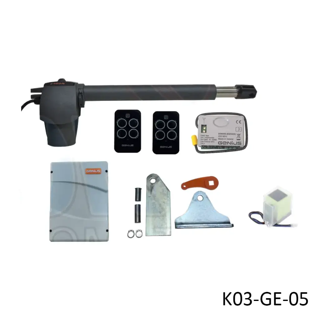 [K03-GE-05] Kit Pistones GBAT-324 Profesional, 24VCD, para 1-hoja, con receptor RQFZ433 y 2 control Echo. Incluye Bateria de respaldo