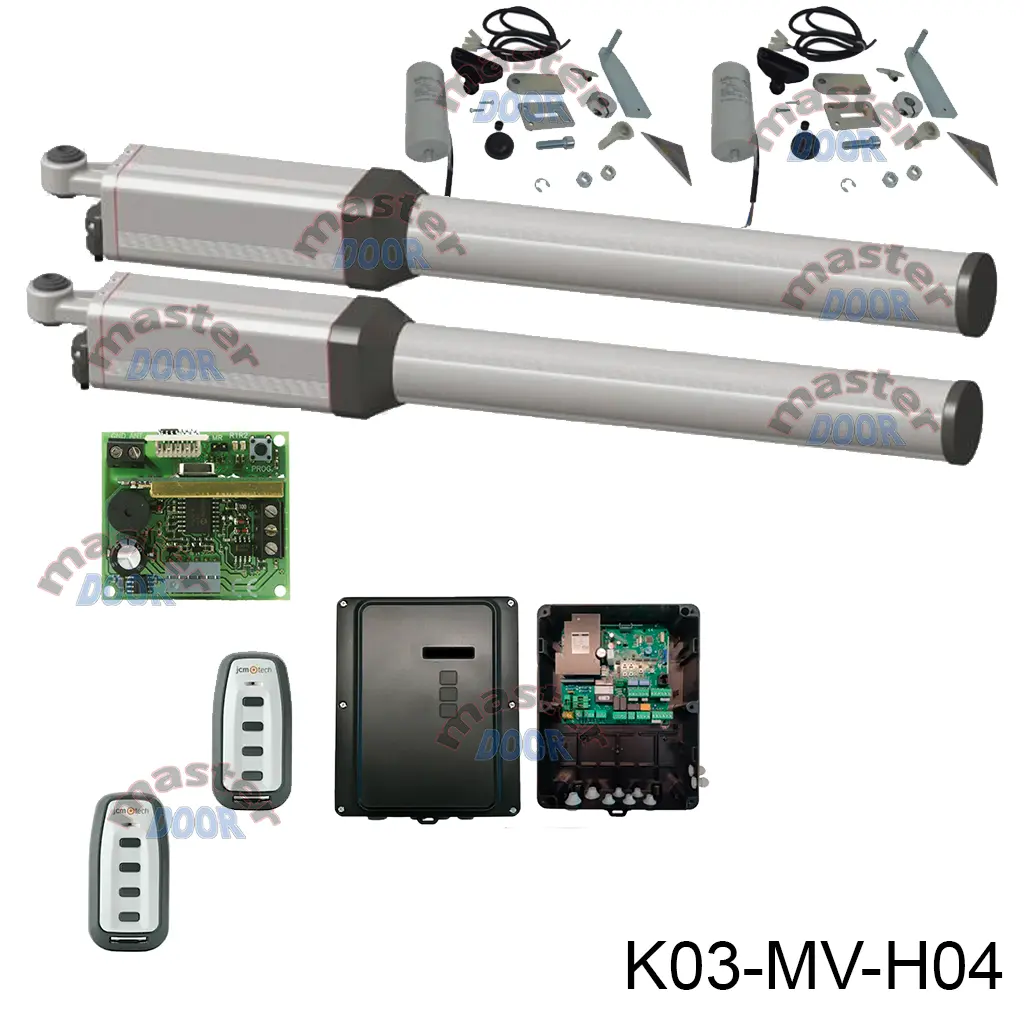 [K03-MV-H04] Kit Pistones Hydro-360 BAC Rápido BL 127v, para 2 hojas, con valv. desaceleración mecánica al cierre, peso máx. 400kg, ancho máx. 4.5m.