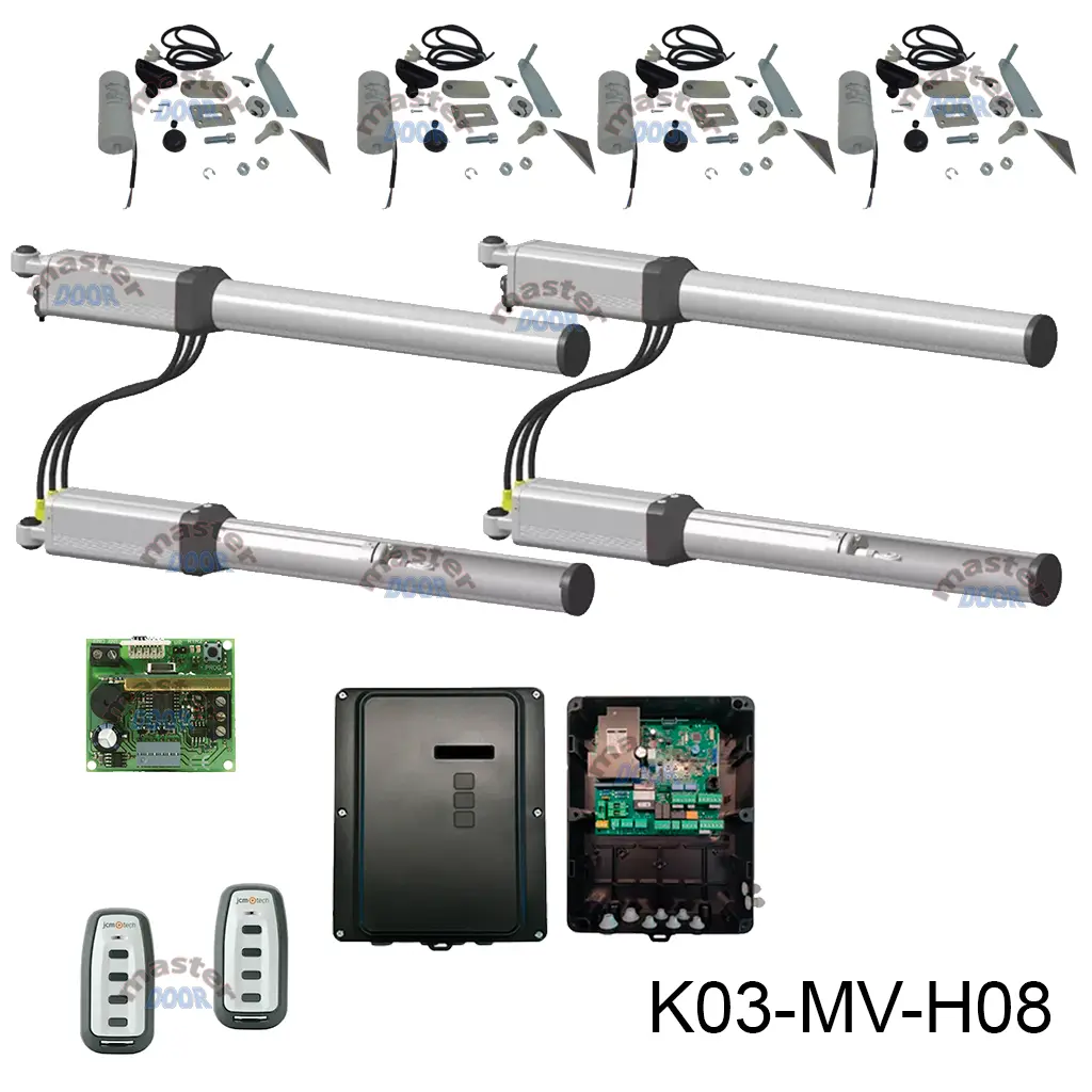 [K03-MV-H08] Kit Pistones Hydro-360 BAC Maestro y Esclavo, Rápido BL 127v, 2 hojas, con valv. desaceleración mecánica al cierre y apertura, peso máx. 1000kg, ancho máx. 5.0m