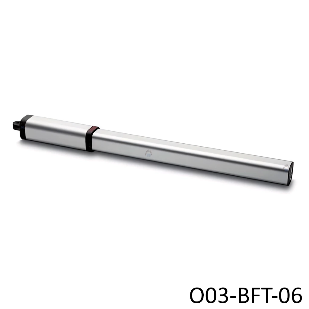 Piston BFT-LUX BT 2B, 24VDC, para hoja 2.0m, 300Kg. incluye llave de desbloqueo, Soportes soldables, Soporte trasero, bolsa tornilleria, caja.