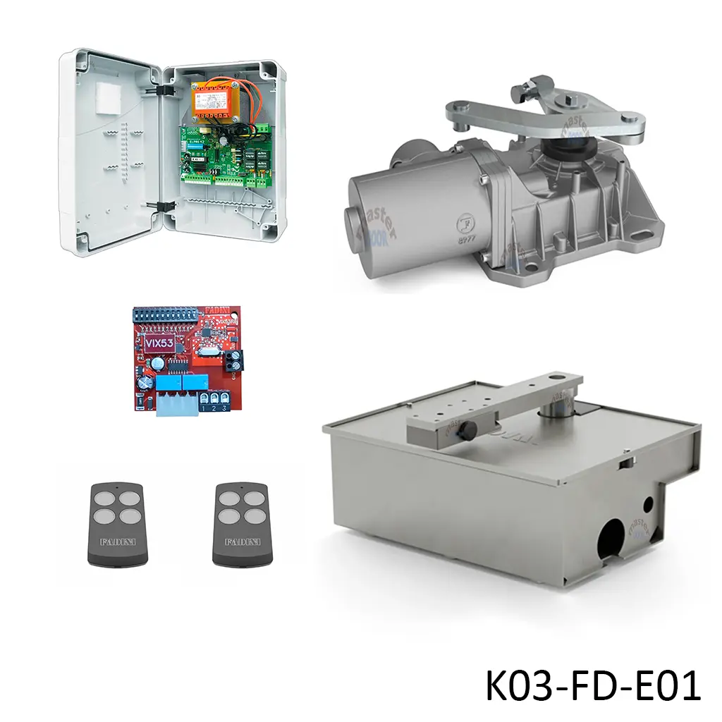 Kit Pistones FOX-724, 105º,120V para 1 Hoja, Peso max. 800K, Ancho max. 3.50m,...Incluye Receptor y 2 Control.