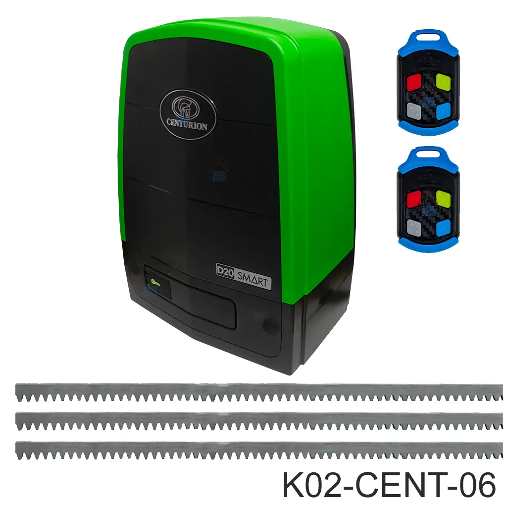 Kit Operador CENTURION D20 Smart, 120V/24V, cap. de arrastre 2000kg, incluye 6.0m Cremallera, Bateria y 2 control.