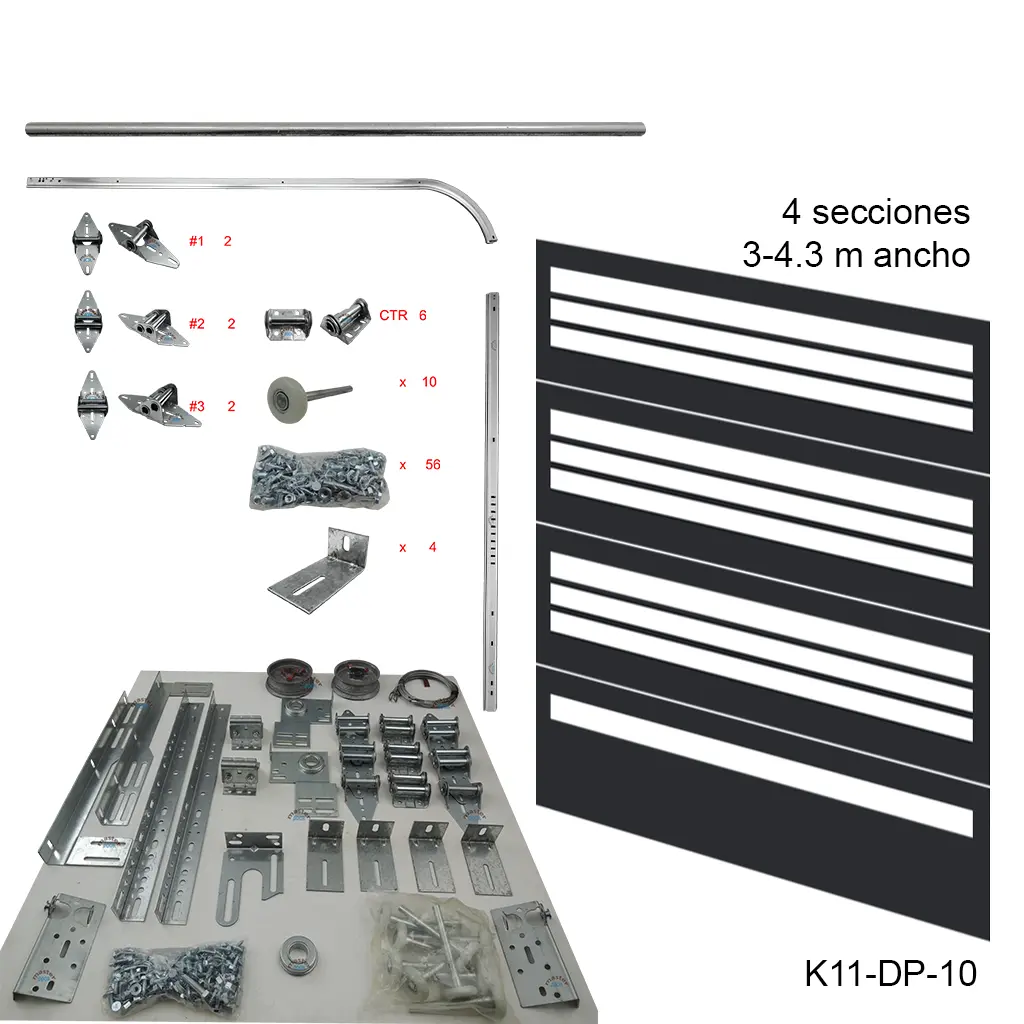 [K11-DP-10] Kit de herraje Americano DP, 2c8'4s FL-11', 13', 15'  R12 / R15, guias Cal.16 (1.5mm)