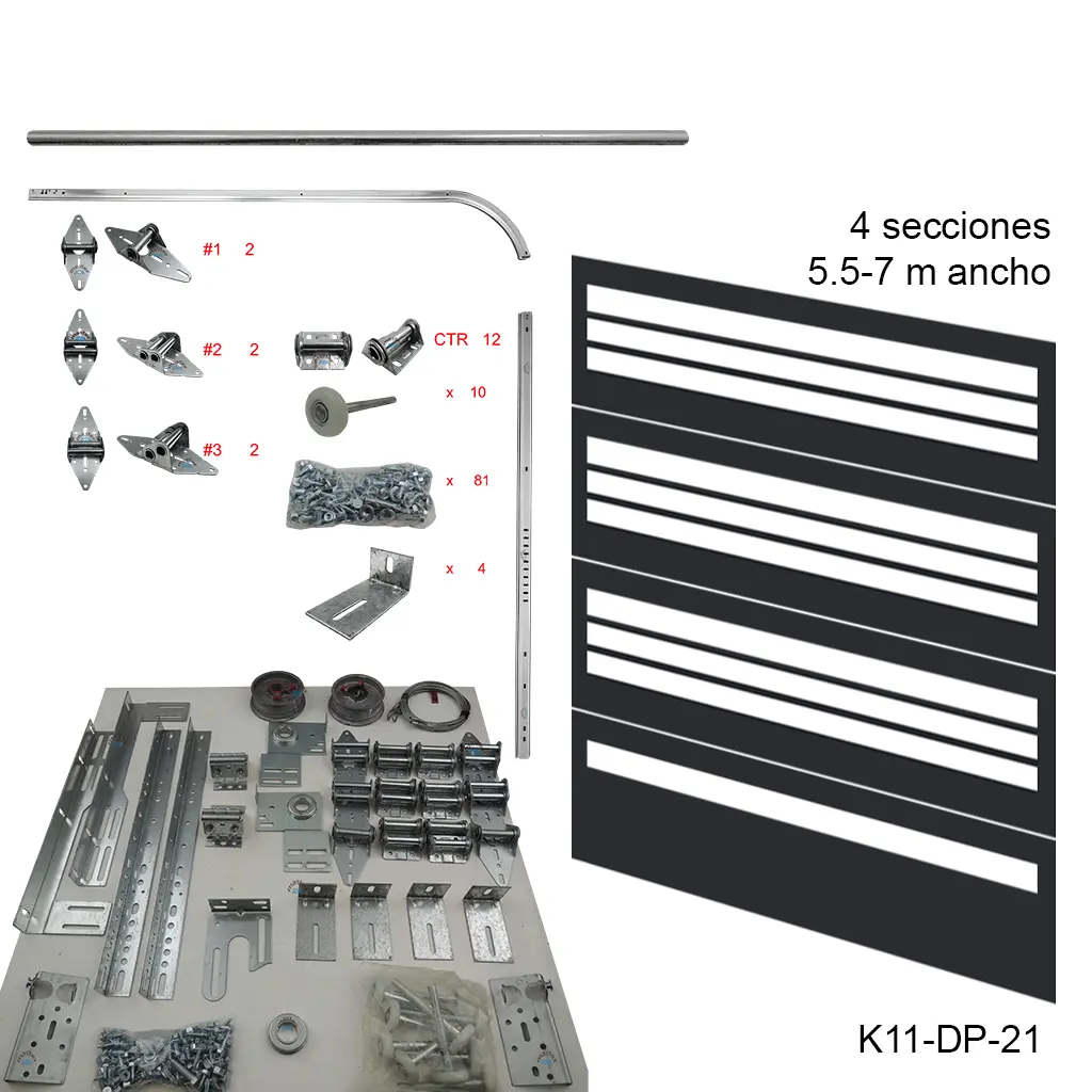 Kit de herraje Americano DP, 4c8'4s FL 21'/ 24', R12 / R15, Guias Cal.14 (2.0mm)