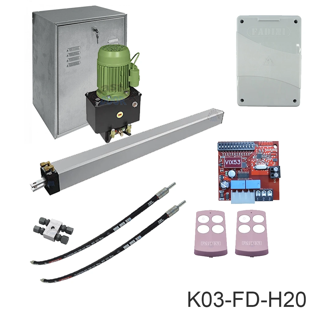 [K03-FD-H20] Kit Pistones MEC-800, 600mm, 220V-2F, Peso max. 800K, Ancho max. 6m, 1-hoja...Incluye Receptor y 2 Control.