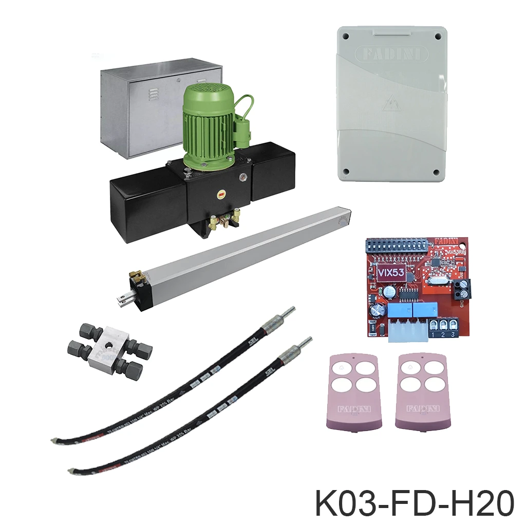 [K03-FD-H20] Kit Pistones MEC-800, 600mm, 220V-2F, Peso max. 800K, Ancho max. 6m, 1-hoja...Incluye Receptor y 2 Control.