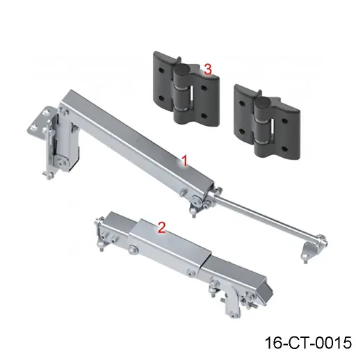 [16-CT-0015] Brazo Bifolding de 90º para Una hoja plegadiza que abaten hacia dentro Incluye: 1-Tejuelo, 1-Bivelo, 1-Brazo y 2 Bisagras. Caja