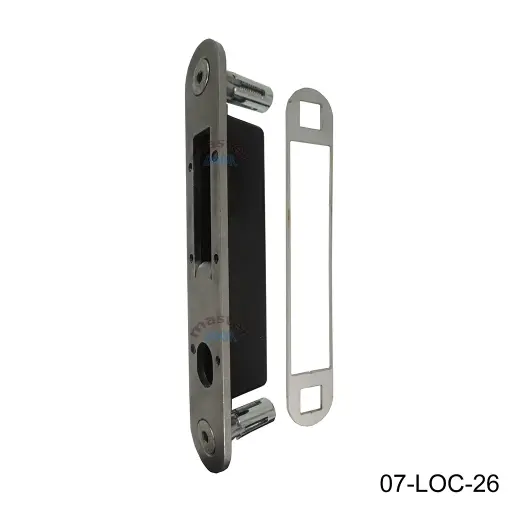 [07-LOC-26] Contra SHKC para Cerradura Embutida Corrediza/Abatible H-COMPACT, para PTR 60mm, de acero inox. con caja de Poliamida