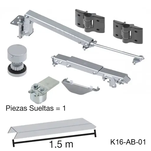 [K16-AB-01] Kit Brazo Bifolding de 90º para Una hoja, aplica donde el claro es de 4.0m. y se reparte en 2 hojas que abaten hacia dentro, la 2da hoja debe pesar max.100kg.