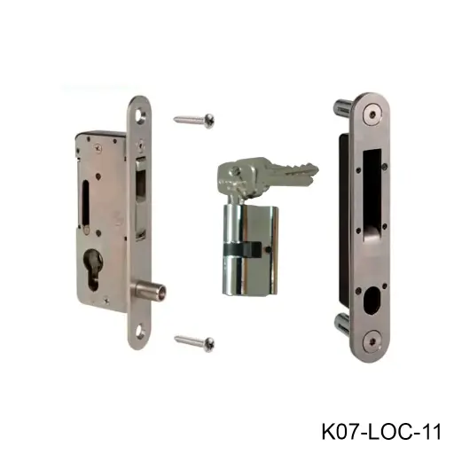 [K07-LOC-11] Kit Cerradura Embutida H-COMPACT de gancho SIN manijas, para Puerta Corrediza / Abatible, PTR 60mm, incluye: Cilindro, llaves y contra SHKC. Loc