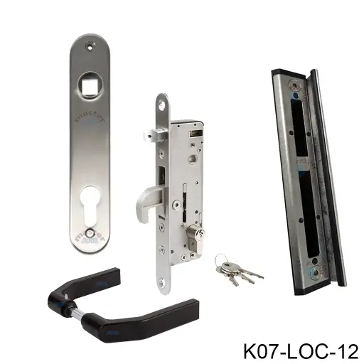 [K07-LOC-12] Kit Cerradura Embutida H-METAL de gancho, para Puerta Abatible, PTR 60mm, incluye: Cilindro, llaves, manija, escudo y contra SHKM. Loc