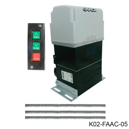 [K02-FAAC-05] Kit Cremallera FAAC-844 T, 220V, 3F. Cap. de Arrastre 1800K. Incluye: 6m cremallera, 1-Tarjeta, 1-Botonera.