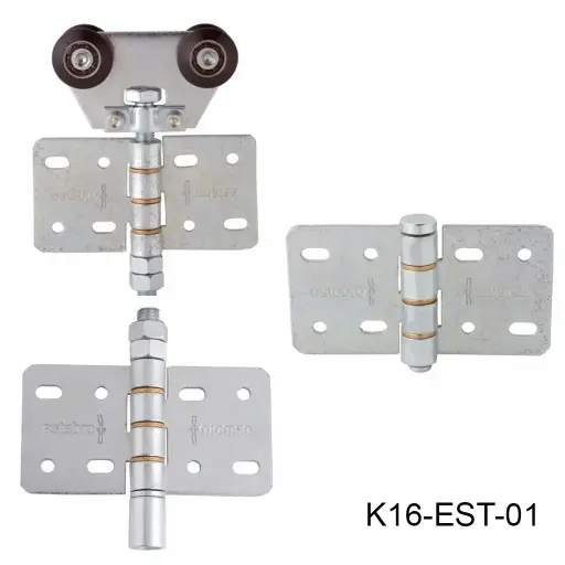 [K16-EST-01] Kit Herraje Articulado curvo hacia la pared, Superior, HOJA EXTRA, Mod. U-40, 150/300kg. Incluye:1-Bisagra central, 1-Bisagra inferior y 1-Carretilla.