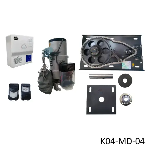 [K04-MD-04] Kit Op. Cortina Lateral RD-400DC 120-12VCD para 400K, 60Hz, requiere Tubo 4"Ø, con Base, Botonera, 2 Control MD F433 y Bateria de Respaldo. QI