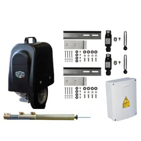 [K03-CAS-01] Kit Operador de Rueda MC300/ROLLY 63 para 1 Hoja Abatible / Corrediza, 220V, 2F, ancho 5.0m, peso 600k, Desnivel 3cm. Incluye: Tarjeta, Receptor y 2 Control MD
