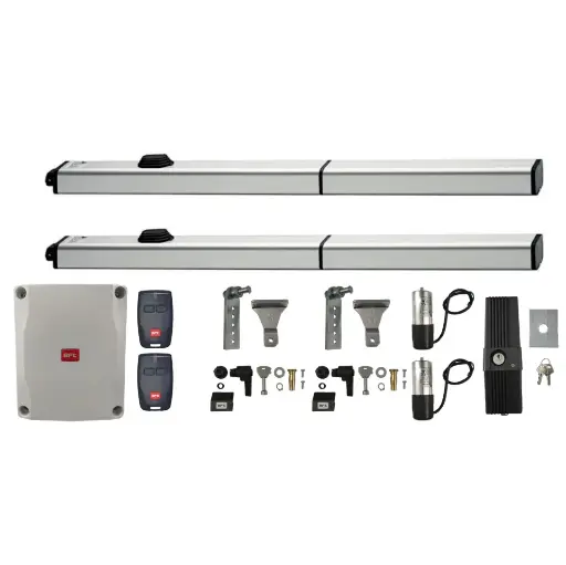 [K03-BFT-H06] Kit Pistones BFT P4.5, 120V, para 2 Hojas, peso max. 300kg, ancho max, 3.5m, Incluye Receptor, 2 control y Chapa de Bloqueo de pivote.