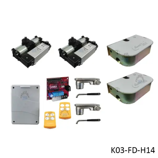 [K03-FD-H14] Kit Pistones COMBI-740, 110º, 120V, Peso max. 700K, Ancho max. 4.0m, 2-hojas...Incluye Receptor y 2 Control.
