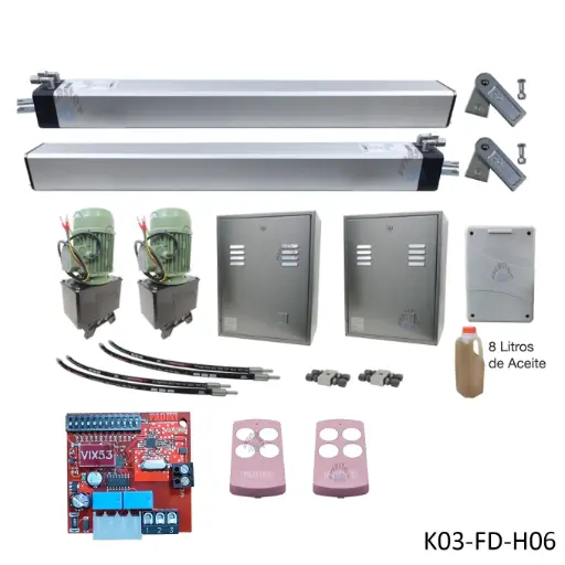 [K03-FD-H06] Kit Pistones MEC-800, 280mm, 220V-2F, Peso max. 400K, Ancho max. 3.0m, 2-hojas...Incluye Receptor y 2 Control.