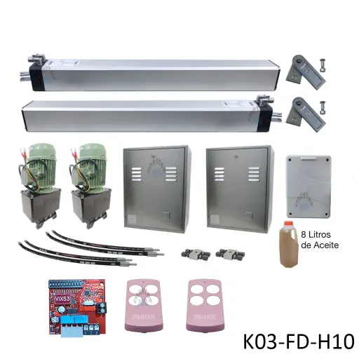 [K03-FD-H10] Kit Pistones MEC-800, 400mm, 220V-2F, Peso max. 700K, Ancho max. 4.5m, 2-hojas...Incluye Receptor y 2 Control.