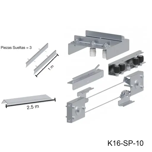 [K16-SP-10] Kit Telescopico, apertura 4mts. aplica donde es un claro de 4 metros y se reparte en 2 hojas. Peso maximo 300kg en la segunda hoja.