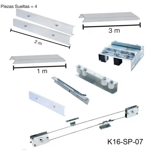 [K16-SP-07] Kit Telescopico, apertura 7mts. aplica donde es un claro de 7 metros y se reparte en 2 hojas. Peso maximo 400kg en la segunda hoja.