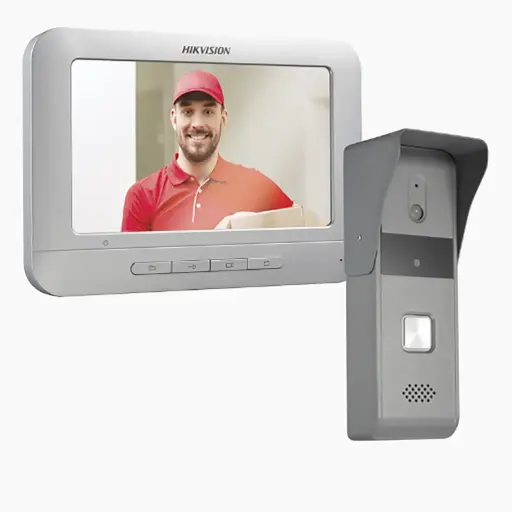 [K17-SYS-01] Kit Video Portero Analogico Hikvision (Pantalla LCD de a color de 7", frente de calle para Exterior IP65, salida contacto seco.