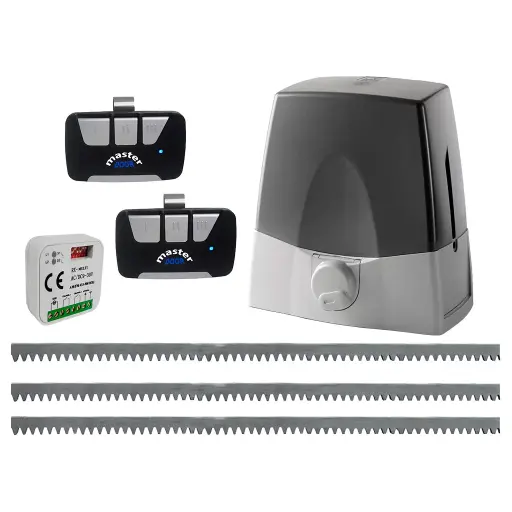 [K02-CAR-03] Kit cremallera CARDIN SLX3024, 24VCD, 120Volt, arrastre 3000Kg, Incluye Bateria de Respaldo, 6m. cremallera, Receptor y 2 Control Universal MD