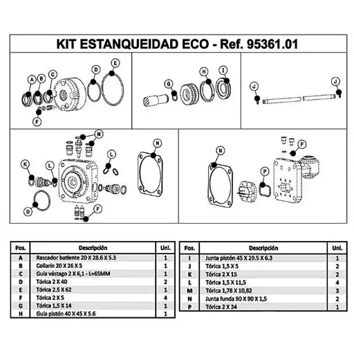 [R03-HYDRO280-20] Kit de Empaque para piston Hydro-280/360/360Plus