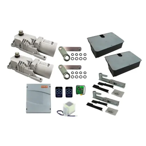 [K03-GE-12] Kit pistones Ocultos ROLLER-24VCD, para 2-hoja, con receptor RQFZ433 y 2 control Echo, Incluye Bateria de Respaldo