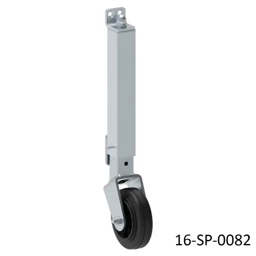 [16-SP-0082] Rueda con base ajustable Telescopica, altura 529mm, un ajuste de 47mm / 19mm, Rueda Ø-131mm, para un peso 250kg. Se coloca en la punta de la hoja abatible.
